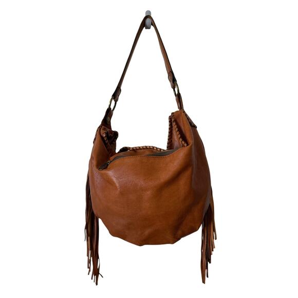 Patricia Nash Caramel Brown Fringed Hobo Shoulder Leather Bag - Picture 1 of 7